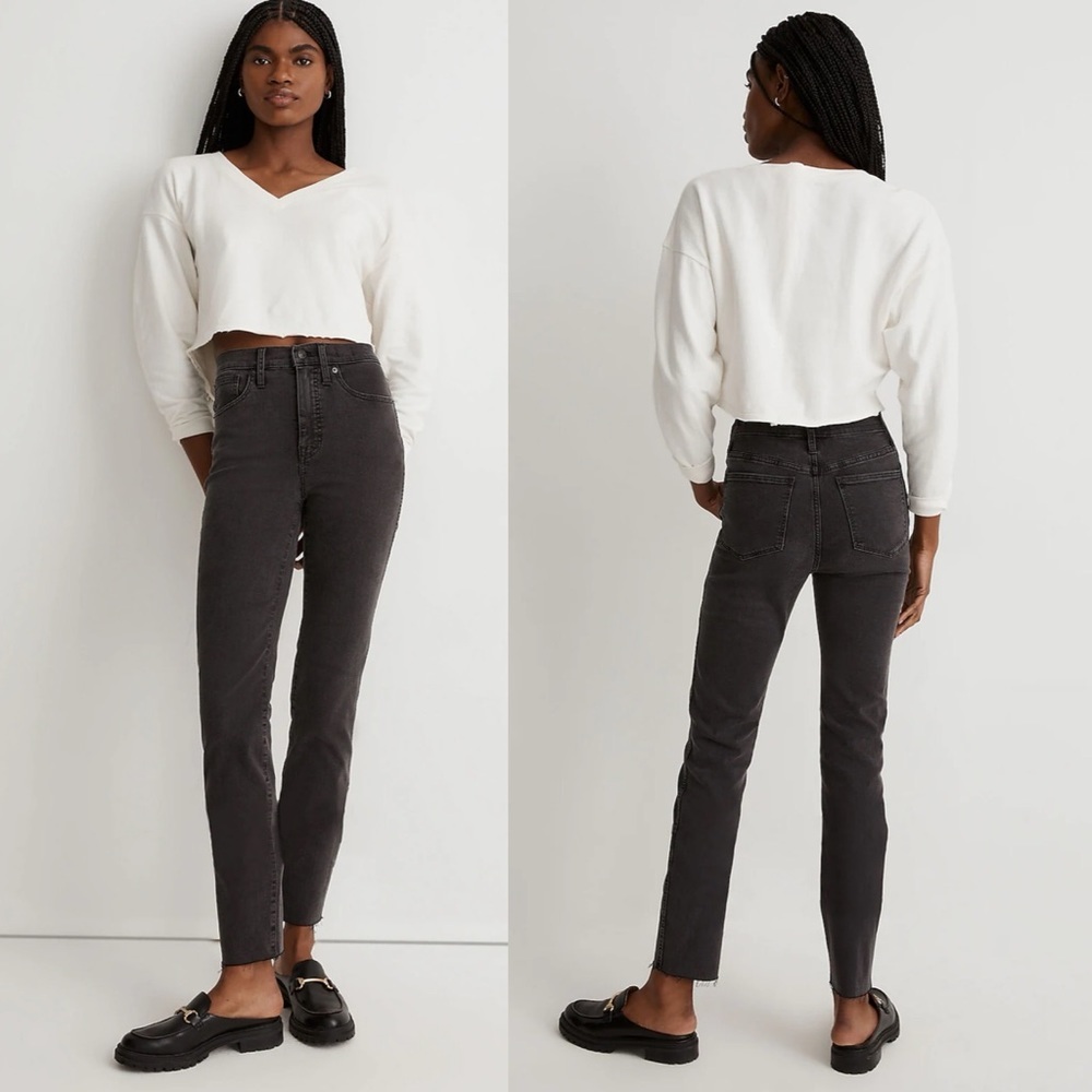 Madewell Stovepipe Raw Hem Jeans Size 26 Tall Washed Black‎ High Rise Denim 26T